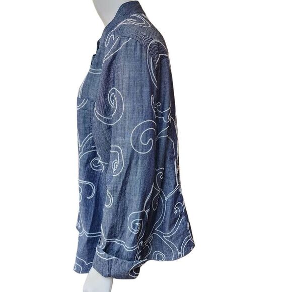 Chico's Lightweight Blue Denim Embroidered Jacket (2) - Picture 3 of 6